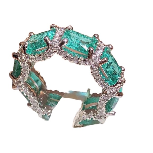 Green Pariba 925 Silver Eternity Ring - Picture 7 of 14